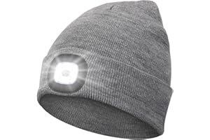 Abbicen Bonnet Lampe avec Frontale LED Tricoté Chapeau avec Phares Lumineux Hommes et Femmes Trois en Tricot d'hiver léger Rechargeables par USB