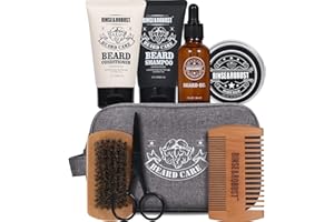 Rinse & Robust 8-teiliges Bartpflege-Set für Männer, Bartwäsche & Bart-Conditioner-Set, Geschenk für Männer mit Reisetasche, Sandelholz-Duft, Bartbürste, Bartkamm, Bartschere, Bartshampoo
