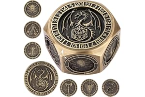 DND DADO Set di Dadi Rotanti DND, 8 Facce Spinner Dadi in Metallo, Design a Rilievo 3D, Dadi Poliedrici Girevoli, Regalo D&D con Scatola Logo Drago, RPG, Giochi da Tavolo, Accessori per Giochi di Ruolo, Bronzo