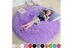 AMDREBIO Purple Round Fluffy Rug, 5'X5' - Kids, Teen & Baby Room Decor