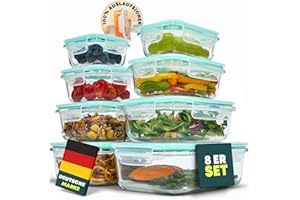 uandu Glasbehälter mit Deckel, 8- teilig, Meal prep Gläser, Frischhaltedosen Glas mit Deckel, Glasdosen mit Deckel Set, Meal prep Boxen Glas