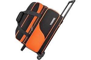 ‎YOREPEK Bowlingballtasche mit 2 Bällen mit Rollen, gepolsterte Trennwand und Ballbecherhalter für 2 Bälle, großes separates Fach für Bowlingschuhe und Bowlingwerkzeuge oder Zubehör, einziehbarer Griff,
