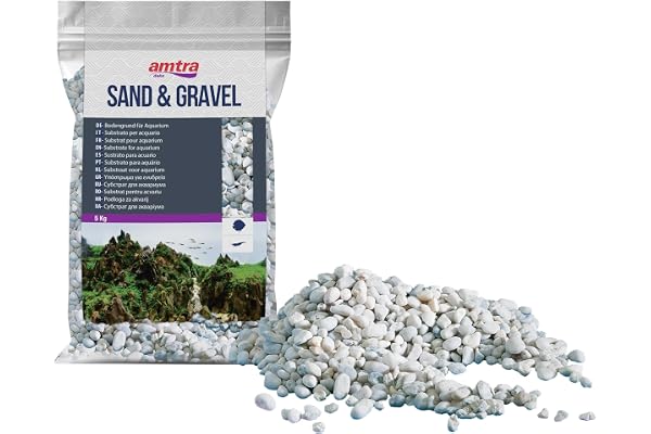 AMTRA Gravel NOA – naturligt akvariegrus, dekorativ botten, vit grov kornighet 4–8 mm, 5 kg format