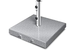 KESSER® Pied de Parasol en Granit avec Tube en Acier Inoxydable, Socle de Parasol de Haute qualité 25KG - pour Pieds de Parasol jusqu'à 16-48 mm, Pied de Parasol de Balcon, Gris, Rond