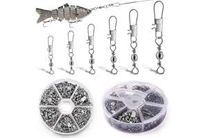 Annyswit 100/200 Stück Angelzubehör Wirbel Angeln 6# 7# 8# 10# 12# 14# Forellen Angeln Wirbelkarabiner Edelstahl Angelwirbel mit Karabiner für Schnellen Köder & Angelschnurwechsel