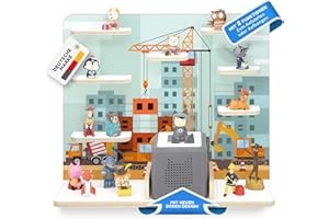 ‎STADTECKEN stadtecken Holzregal für Toniebox – Regal für Musikbox und ca. 50 Tonies | Tonie Aufbewahrung fürs Kinderzimmer | Zum Aufstellen oder Aufhängen | Motiv Baustelle, groß
