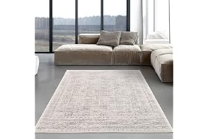 THE RUGS AREA RUG LIVING ROOM BEDROOM LARGE SMALL VINTAGE SOFT SHORT PILE BORDERED CLASSIC ORIENTAL DESIGN TRADITIONAL MOROCCAN BOHO CARPET - MEDIUM 120X170 CM, CREAM VINTAGE DESIGN