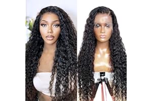 SKULD 13x4 HD Lace Front Wigs Water Wave Wig Human Hair, Curly Transparent Lace Wigs 100% Brazilian Real Hair with Baby Hair 150% Density Pre Plucked Human Hair Wigs for Women (22 Inch)