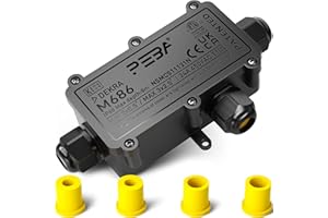 PEBA® Cajas de Conexiones Impermeables IP68, Conector de cable estanco,Caja de conexiones de conector de cable Exterior de 3 vías, Apto para cables Ø4-12 mm caja empalmes exterior Negro