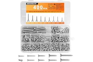JOCAHULFX 400 Pcs M3 M4 M5 Stainless Steel Screws, Self Tapping Screws, Assorted Screws for Wood Screws Assortment Set, Phillips Flat Head Screws, Cross Head Countersunk Screws for Furniture Door Hinge Screws