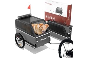 TrevoPet® Rimorchio Bici Cani XL – Carrello per Cani Pieghevole con Rampa, Sospensioni e Gancio – Rimorchio Impermeabile fino a 45 kg – Compatibile con E-Bike – Carrello Bici per Cani