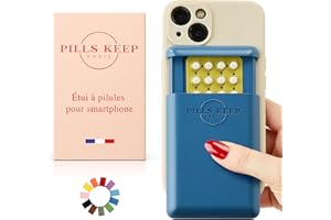 PILLS KEEP Etui pour plaquette de pilule contraceptive - A coller sur téléphone ou sur coque smartphone - Pilulier Made in France - Pochette boîtier pour médicament, carte bancaire, carte d’identité - Bleu fonce