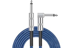 JOLGOO Gitarrenkabel, 1/4 Zoll, 3 m, gerade auf rechtwinklig, 6,35 mm Stecker, Bass-Tastatur, Instrumentenkabel, blau und schwarz, Tweed-Stoffmantel, elektrische Mandoline, Pro Audio