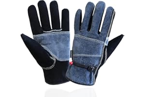 OLSON DEEPAK Leather Heavy Duty Heat Resistant Safety Gauntlet Gloves,Used for Welding,Fireplace,Oven,Woodburner,Stoves,BBQ,1pair (GREY, L)