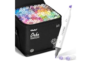 Ohuhu Alcohol Markers, 120-color Marker Set for Artists, Oahu Series, Double Tipped Alcohol Based Art Markers for Adults Coloring Sketching Illustration, Marker Case, Fine & Chisel