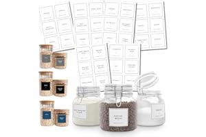 QuoteMyWall Pantry Labels Stickers for Kitchen Organisation Vinyl Jar Container Tags for Baking Tea Coffee Pasta Essential Modern Pack (White)