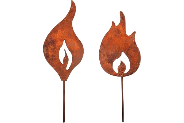 Rayher 46553638 Décoration de jardin flammes, métal rouillé, 2 pces., 13cm + 15cm, à piquer, intérieur, extérieur, cadeau, Cuivre