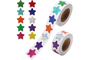 WHTAWTAW 1000 Pcs Foil Star Stickers, 2 Rolls Small Stickers for Kids Classroom, Self-Adhesive Colorful Star Sticker for Kids Teachers Reward Supplies, Incentive Gift for Birthday Party Decoration and DIY