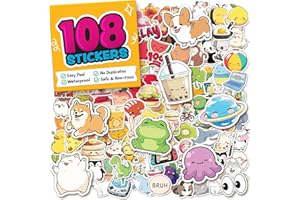 MEMESTICK Kawaii Water Bottle Stickers for Kids & Teens - 108pc Cute, Waterproof Vinyl Stickers - Easy Peel, Reusable - Teacher Reward, Classroom Supplies, Scrapbook, Laptop