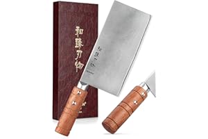 HEZHEN-18CM Mannaia, Acciaio Inossidabile Composito Coltello per Affettare,Coltello da Cucina Cinese,Coltello da Mannaia, Manico in Legno Padauk,Strumenti da Cucina per Chef