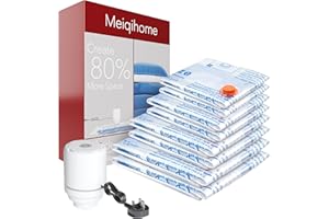MEIQIHOME 8 Pack Vacuum Storage Bags with Electric Air Pump，2 Jumbo,2 Large,2 Midium,2 Small Bags Space Saver Sealer Bags, Airtight Compression Bags for Clothes, Pillows, Comforters, Blankets, Bedding, Clothing
