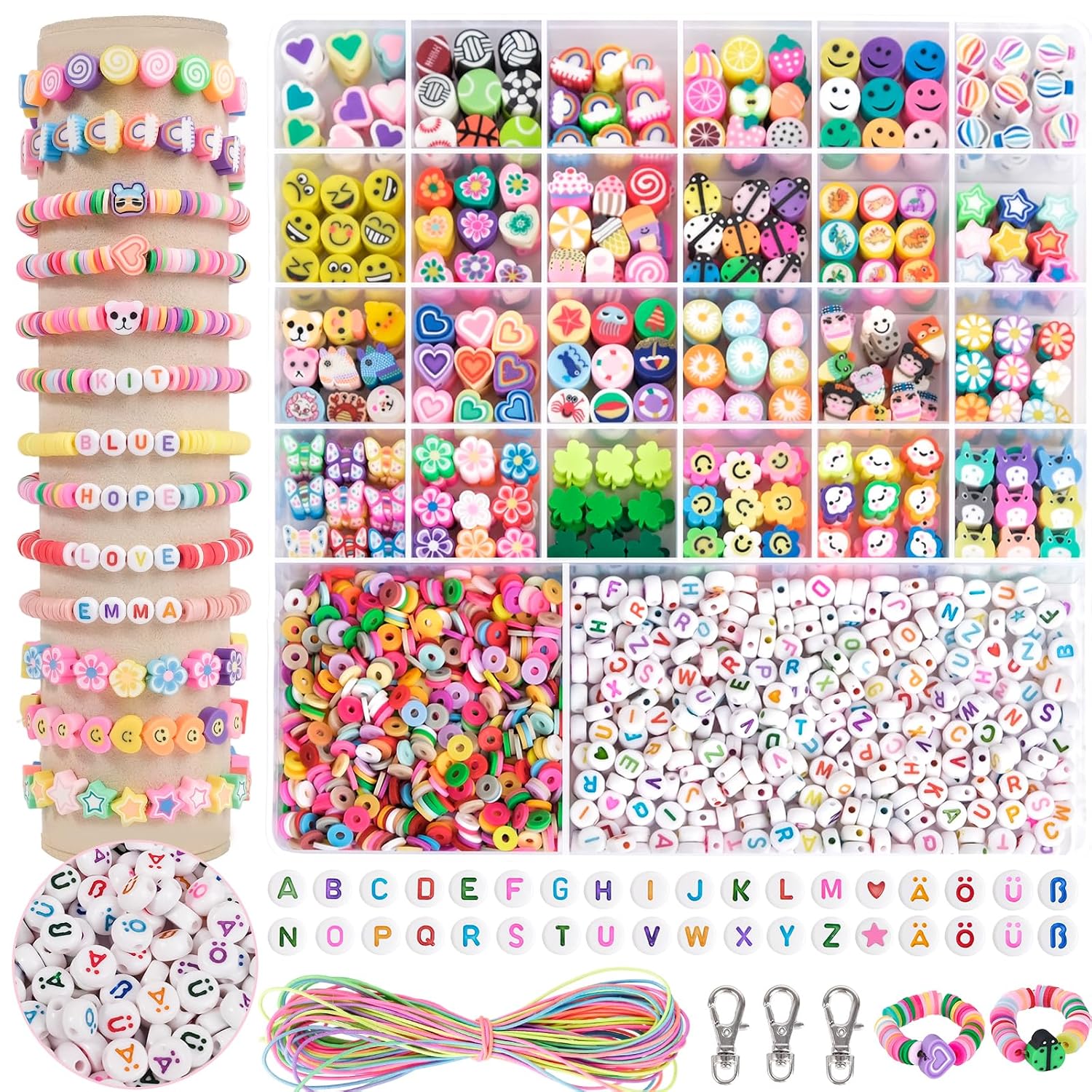 RUBY 1800 cuentas para enhebrar niños, cuentas de bricolaje para pulseras, manualidades, arcilla polimérica, juego de cuentas, collares, manualidades, regalos de cumpleaños, juguetes para 5, 6-12, 13