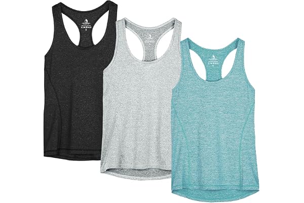 icyzone Débardeur de Sport Femme Dos Nageur Yoga Shirt sans Manches Running Fitness Tank Top, Lot de 3
