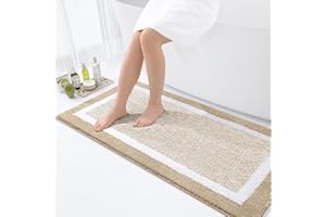 ‎SMIRY smiry rutschfeste Badezimmerteppich, Super Weich Saugfähig Badematte Waschbar Badteppich Flauschiger Duschvorleger für Badezimmer Mikrofaser Badvorleger Badematten- 60x120 cm, Beige