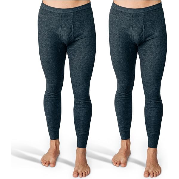SES Mutande Lunghe Termiche Uomo A Costine Sottili - Confezione Da 2 - 100% Cotone Con Apertura - Taglie Dalla S Alla 4XL - Bianco E Blu Marino