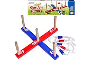 Guilty Gadgets GARDEN OUTDOOR ROPE QUOITS & WOODEN PEGS THROWING GAME Family Pegs And Rope Hoopla Game