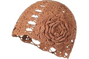 ZLYC Cappello da donna in cotone lavorato a mano con teschio lavorato a maglia con motivo floreale