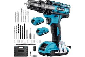 LEEIKOO Cordless Drill Driver 21V, Cordless Hammer Drill with 2 Batteries 2000mAh, 25+3 Torque, 42N.m Max Electric Battery Drill, LED Light, 2 Speed, 30PCS for Home and Garden DIY Project