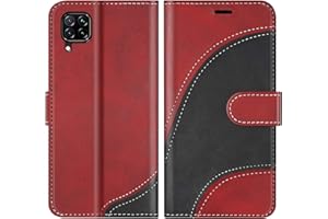 BoxTii Funda para Huawei P40 Lite/Nova 6 SE, Funda de PU Cuero para Huawei P40 Lite/Nova 6 SE, Magnético Carcasa Libro con Ranuras para Tarjetas, Rojo