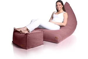 Aiire Puff Salon con Reposapies Moderno - Puf Gigante y Reposa pies para Oficina, Escritorio o Gaming - Bean Bag o Puffs de Suelo XXL para Decoracion Habitación Juvenil Rojo