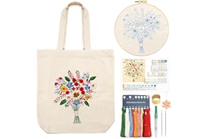 NAEBRO Starter Kit di Pratica di Ricamo a Mano Principianti, Adulti con Cerchi da Ricamo Fili Colorati
