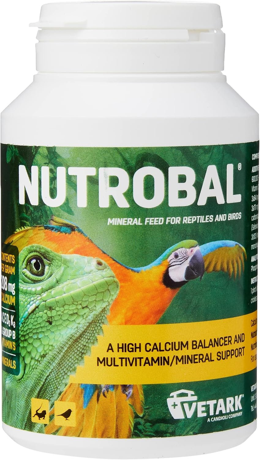 Nutrobal, Calcium & Vitamin D3 Mineral Supplement for Birds & Reptiles, Powder, Easy to Administer, 100g