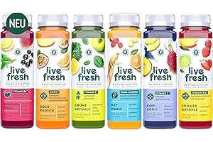 ‎LIVEFRESH LiveFresh Säfte mit Vitaminen – 6x250ml – Probierpaket 6 kaltgepresste¹ Frucht– & Gemüsesäfte (250ml) – Ohne Zucker & Zusätze– Reich an Vitaminen – Aus frischem Obst & Gemüse