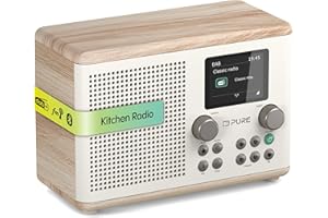 Pure Klasyczne cyfrowe radio kuchenne H4 (Dab+/FM, Bluetooth, USB, AUX, zegar kuchenny, alarm), biała bawełna/dąb