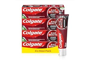 Dentifrice Colgate Max White Charbon Actif - Dentifrice blancheur - Formule Cliniquement Prouvée - avec Microparticules Minérales - Lot de 4x75ml