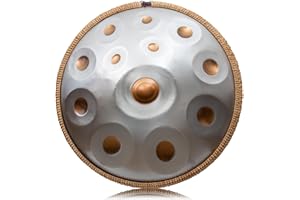LOMUTY Handpan, tamburo in acciaio, 14 toni, 22 pollici, in acciaio D-Moll Kurd 440 HZ, con custodia morbida, Harmonic Percussion per la guarigione del suono, meditazione, yoga, argento