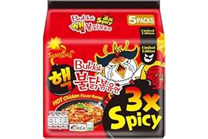 VMART Samyang Hot Chicken Flavour Buldak Ramen Noodles Spicy Hot Triple (3x Spicy) Stir Fried Korean Ramyun 140g (Pack of 5)