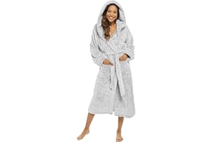 KATE MORGAN Ladies Dressing Gown Fluffy Super Soft Hooded Bathrobe for Women Plush Fleece Perfect Loungewear Long Robe | Gifts for Women