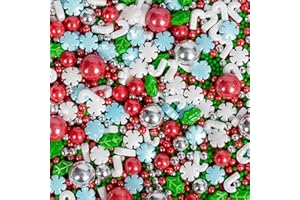 SUGARZY Edible Christmas Sprinkles for Cake Decorating,130g White and Blue Snowflake,Candy Cane,Red Silver Pearls,Trees,Sugar Holiday sprinkle for Cupcake Toppers,Cookie,Winter Theme Party Decorations