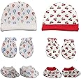 LuvLap 100% Cotton Baby Caps, Mittens and Booties Combo Set for 0-6 Months - Pack of 2 (Assorted)