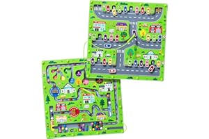 TYMOKCALL Montessori Toys for Boys and Girls 3-5 Age 2 in 1 Magnetic Color and Number Maze Car Zoo Maze Magnet Alphabet Counting Double Sided Board Wood Puzzle Preschool Toys Gifts (Big Car, One Size)