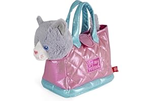 PERLETTI Bolso Niña con Peluche Extraíble - Bolsa Infantil Regalo Niñas 3 4 5 6 Años Suave Ligera Multicolor - Bolso de Mano con Caniche Gato Peluche Guardería Viaje - 30x15x20cm