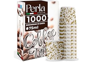 PERLA ITALIA Perla - 1000 Bicchierini in Carta per Caffè 75ml - Bicchieri Caffe Monouso Floreale Oro - Bicchierini da Caffè Usa e Getta Ecologici per Asporto