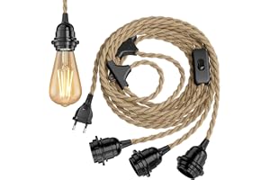 ledscom.de Hampkabel/textilkabel LEKA, kontakt, strömbrytare, naturbeige, 8 m, lampfattning, 3x E27 max. 60 W
