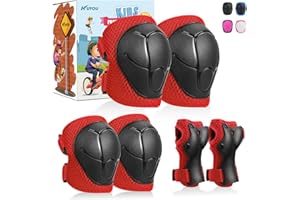 KUYOU Kids Knee Pads Set,6 in 1 Kit Protective Gear Knee Elbow Pads with Adjustable Wrist Guards Protection Safety for Rollerblading BMX Bike Bicycle Ski Sports Boys Girls Youth