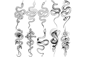 COKTAK 10 Sheets Sexy Realistic Snake Temporary Tattoos For Women Men Forearm Arm, 3D Halloween Tribal Cobra Mamba Viper Serpent Tattoos Temporary Adults Fake Tattoos Sticker Black Sword Rose Flower Tatoos